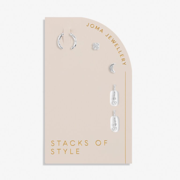 Joma Jewellery Stacks Of Style Silver Moon Silver Set of Earrings