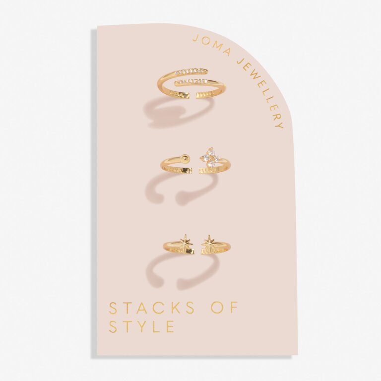 Joma Jewellery Stacks Of Style Star & Cz Gold Plated Set Of 3 Rings