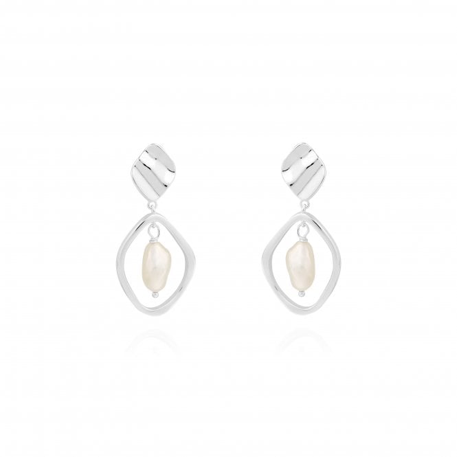 Joma Jewellery Statement Earring Wave Pearl Silver