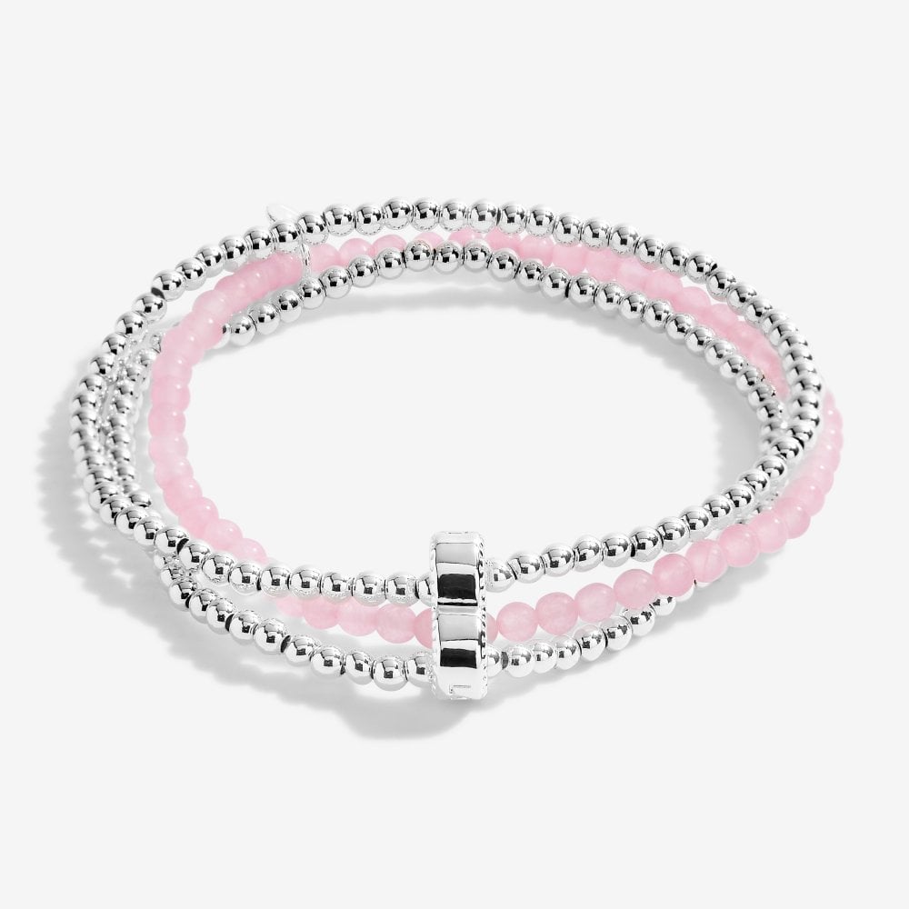 Joma Jewellery Wellness Stones Rose Quartz Bracelet Silver
