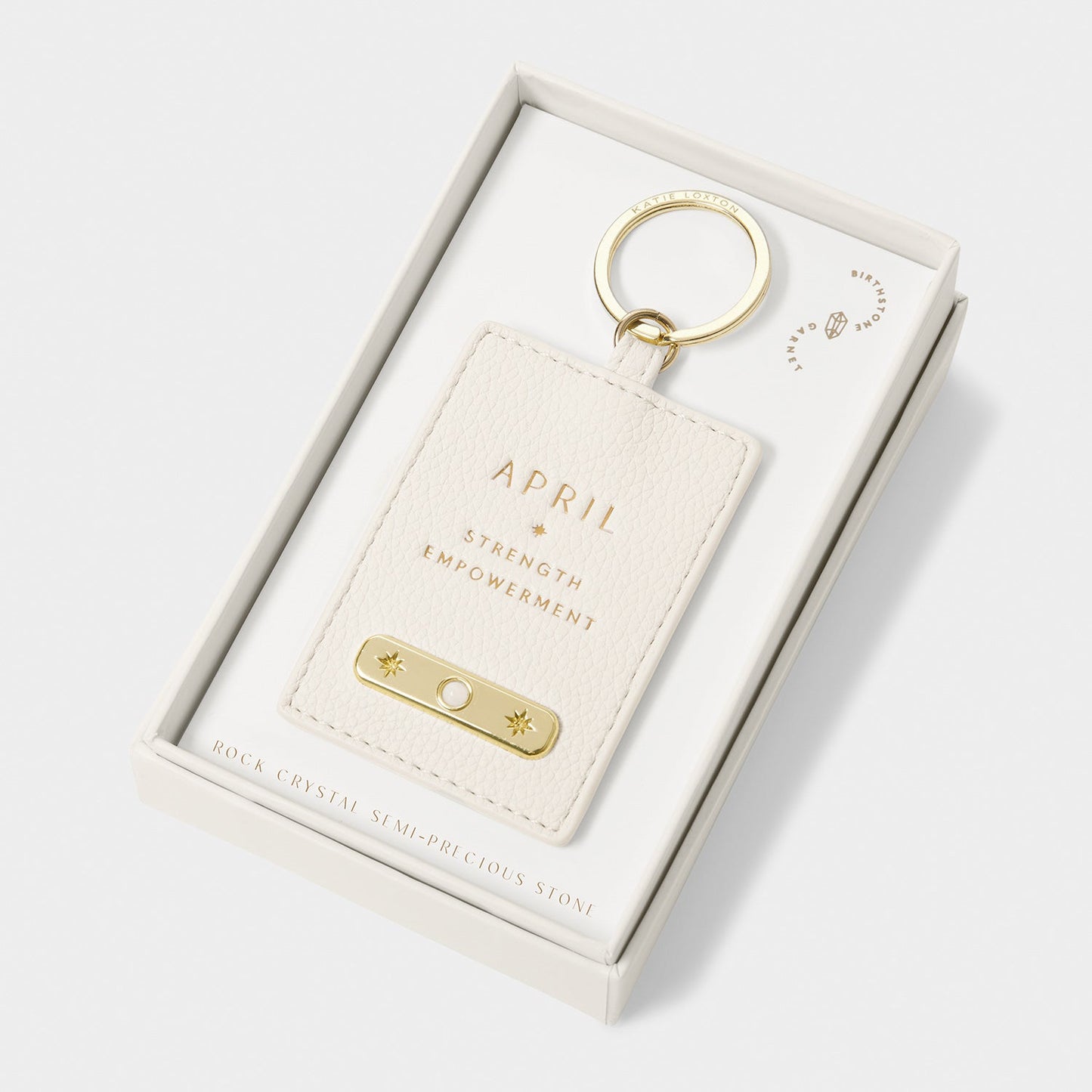 Katie Loxton Birthstone Keyring April Off White