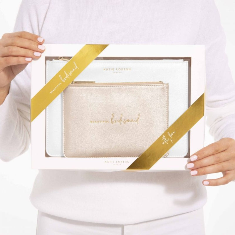 Katie Loxton Bridal Perfect Pouch Gift Set Beautiful Bridesmaid Metallic Gold & White