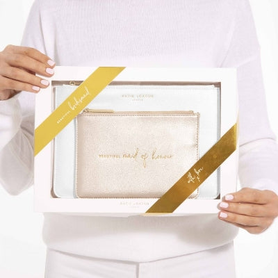 Katie Loxton Bridal Perfect Pouch Gift Set Beautiful Maid Of Honour Metallic Gold And White