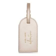 Katie Loxton Luggage Tag Live, Love, Adventure Metallic Champagne