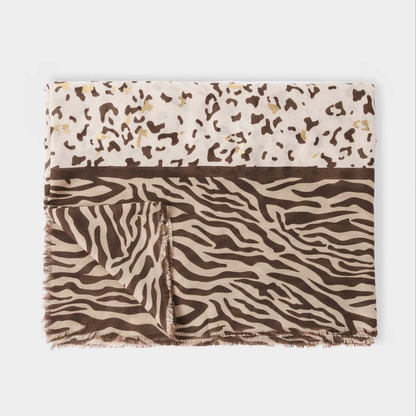 Katie Loxton Printed Foil Scarf Animal Chocolate Ecru Gold Foil