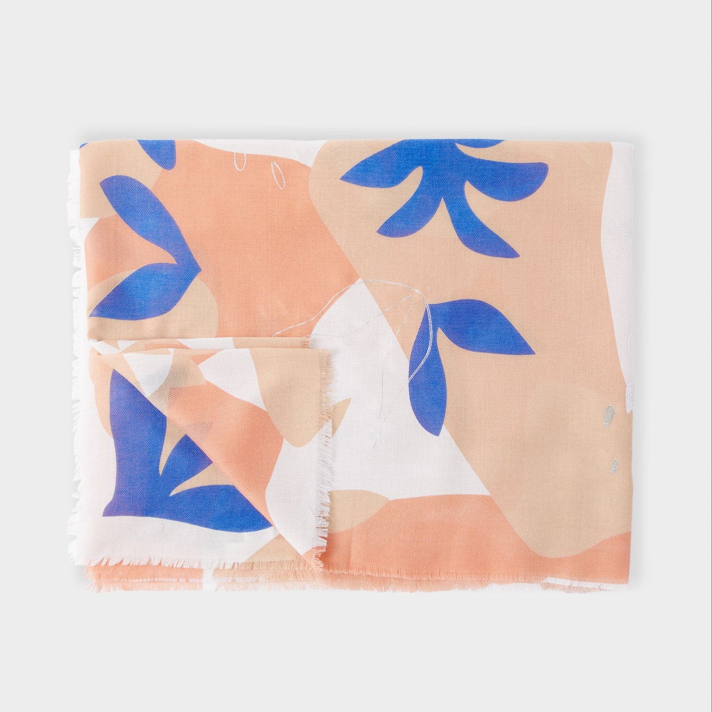 Katie Loxton Printed Foil Scarf Botanical Coral Cobalt Blue Silver Foil