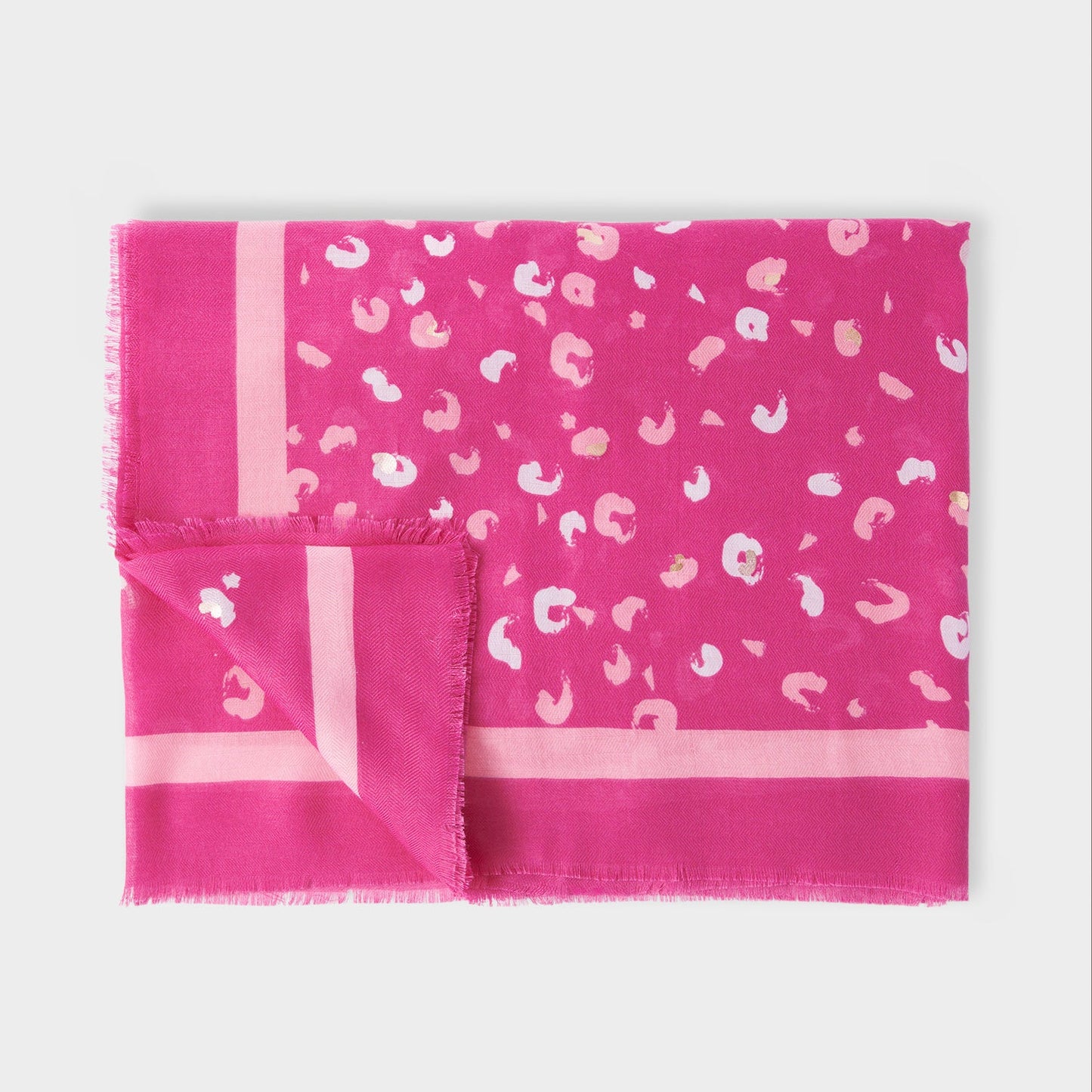 Katie Loxton Printed Foil Scarf Leopard Brush Stroke Magenta Off White Rose Gold Foil