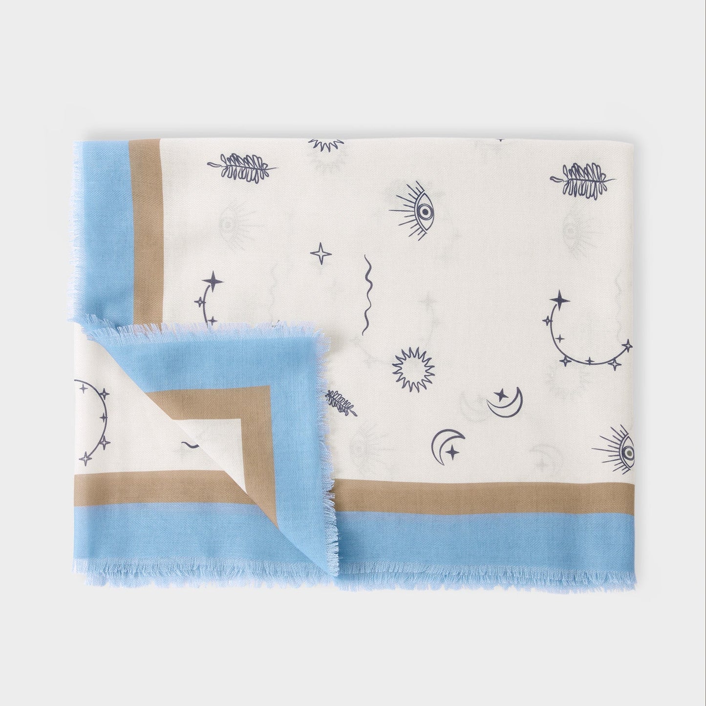 Katie Loxton Printed Scarf Boho Celestial Off White Blue Taupe