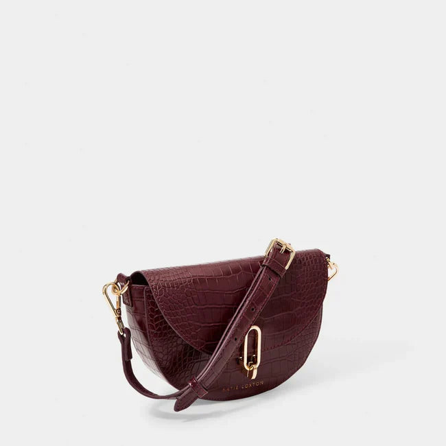 Katie Loxton Quinn Faux Croc Mini Saddle Bag Wine Croc