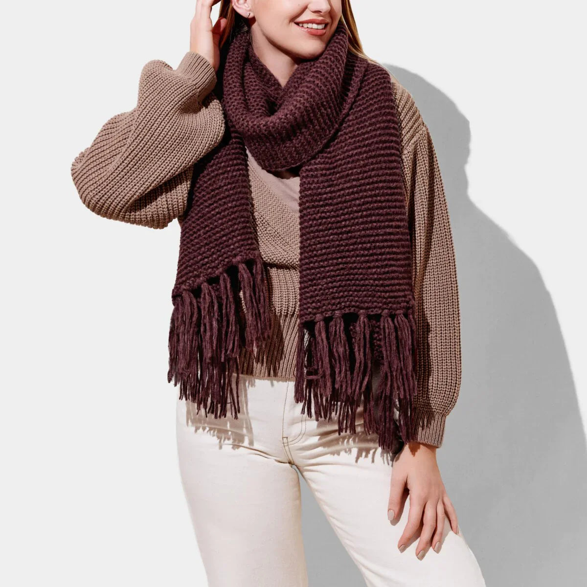 Katie Loxton Chunky Knitted Scarf Plum