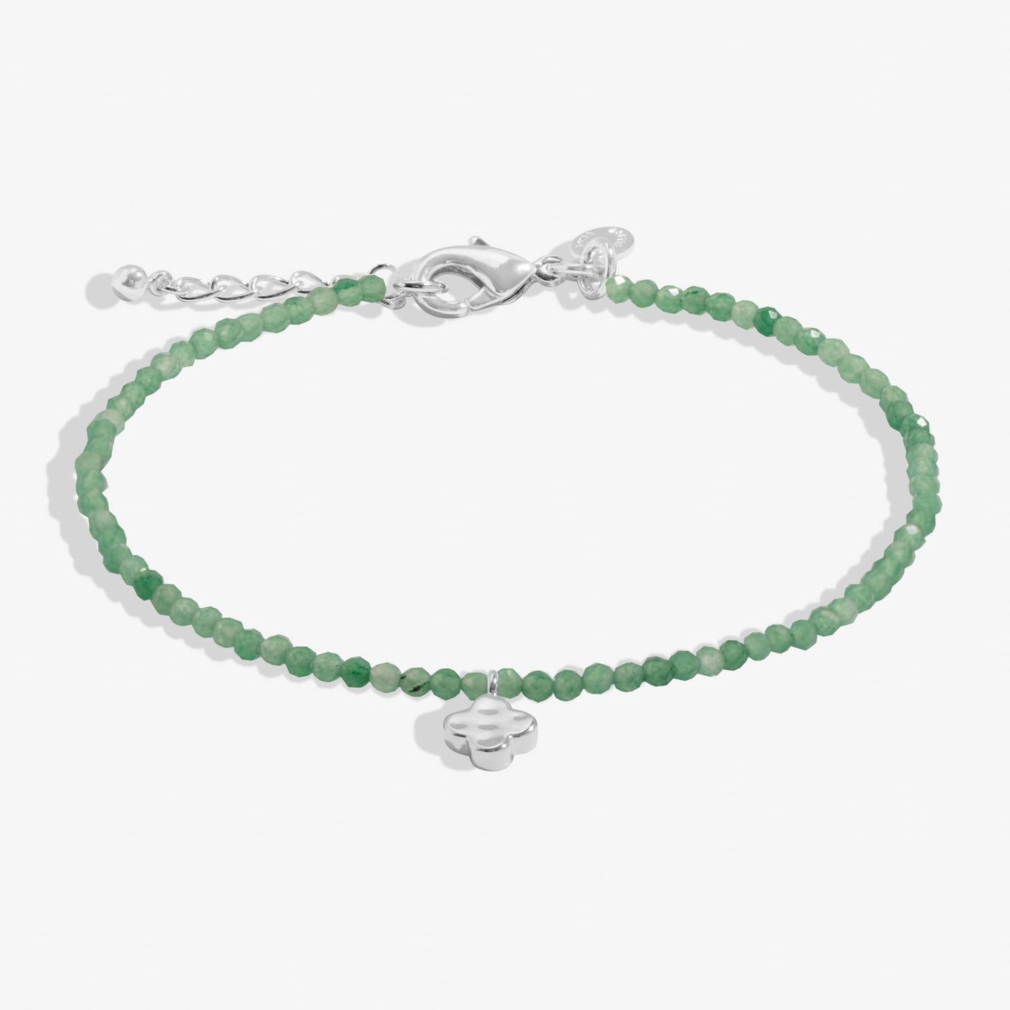 Mini Charms Aventurine Clover Silver Plated Bracelet