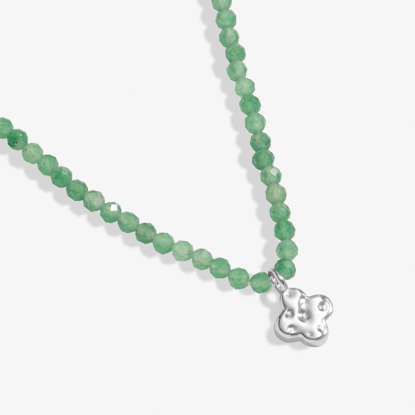 Mini Charms Aventurine Clover Silver Plated Necklace