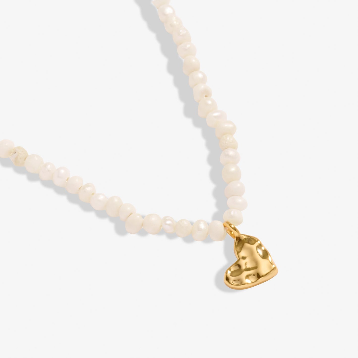 Mini Charms Natural Matte Pearl Heart Gold Plated Necklace