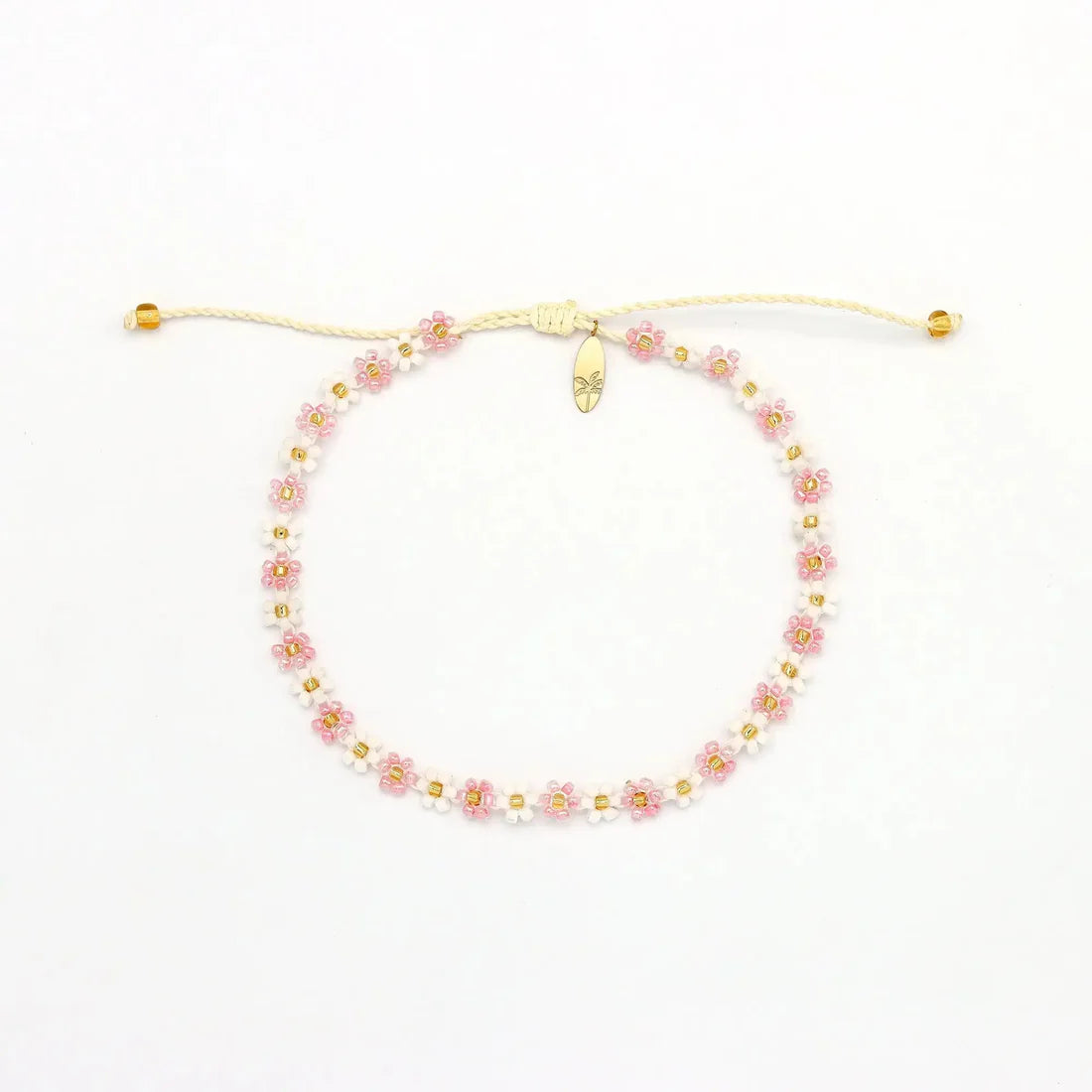 Pineapple Island Kelopak Daisy Chain Beaded Anklet Light Pink