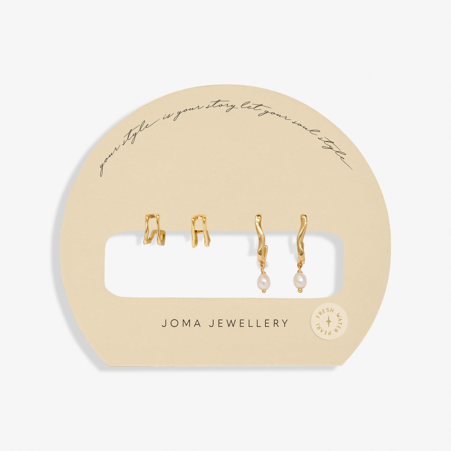 Soul Shine Stack Textured Pearl Gold Plated Set Of 2 Hoop Earrings