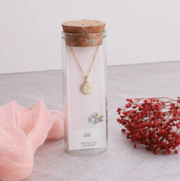 Attic Creations Rose flower disc necklace 14k gold