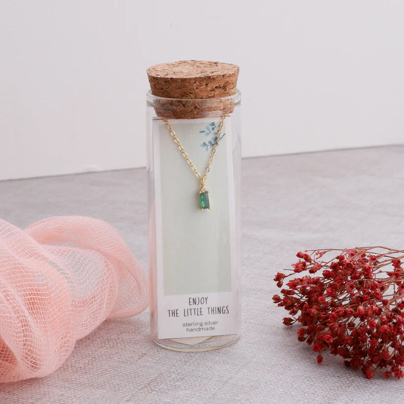 Attic Creations Enjoy The Little Things Emerald Crystal Gem Necklace Gold