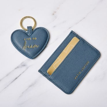 Katie Loxton Heart Keyring And Card Holder Set Live To Dream Cardholder Light Navy