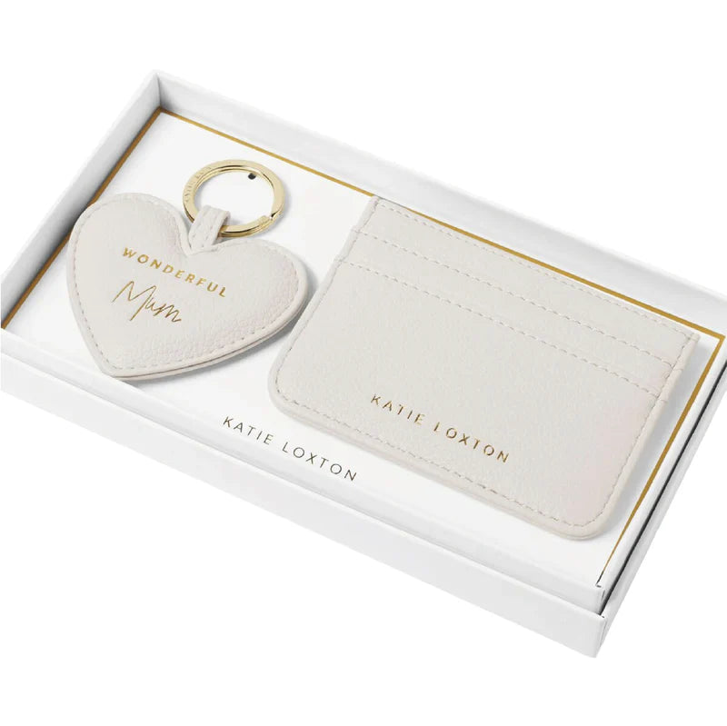 Katie Loxton Heart Keyring And Card Holder Set Wonderful Mum Cardholder Off White