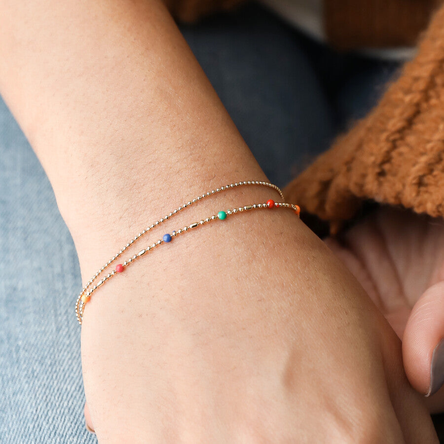 Lisa Angel Rainbow Enamel Ball Chain Layered Bracelet in Gold