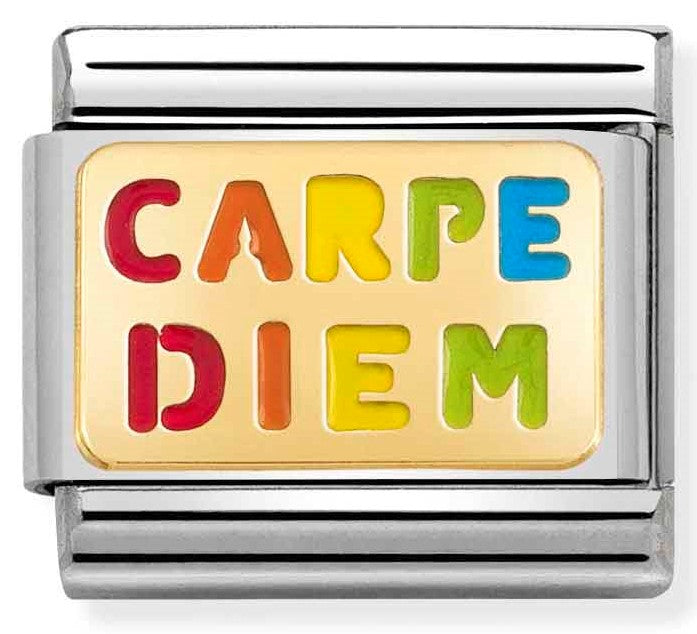 030263/19 Classic PLATES steel,enamel,yellow gold,CARPE DIEM rainbow