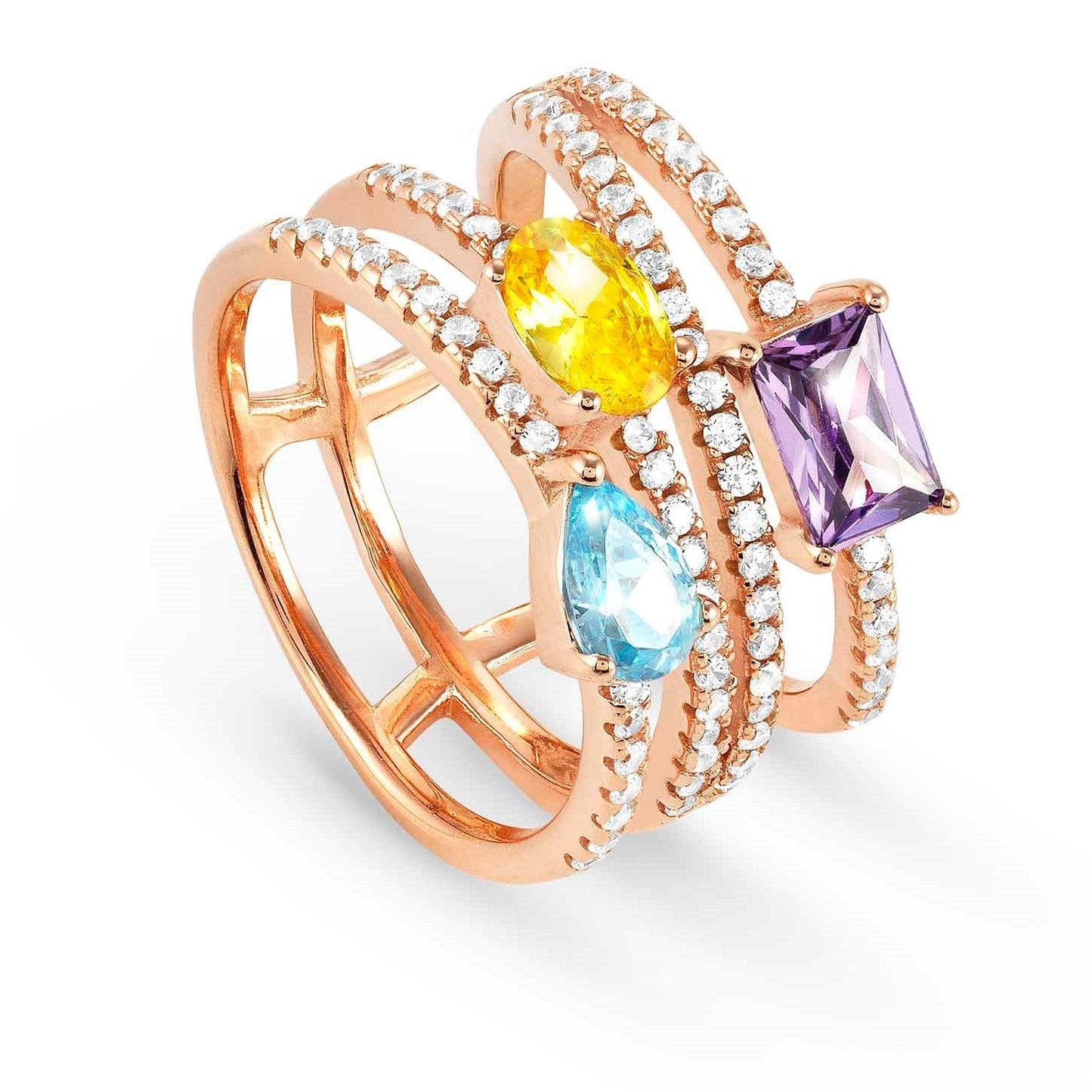 COLOUR WAVE ring 925 silver, CZ, MIXED Pink gold Fin. Size 15 149800/026/006