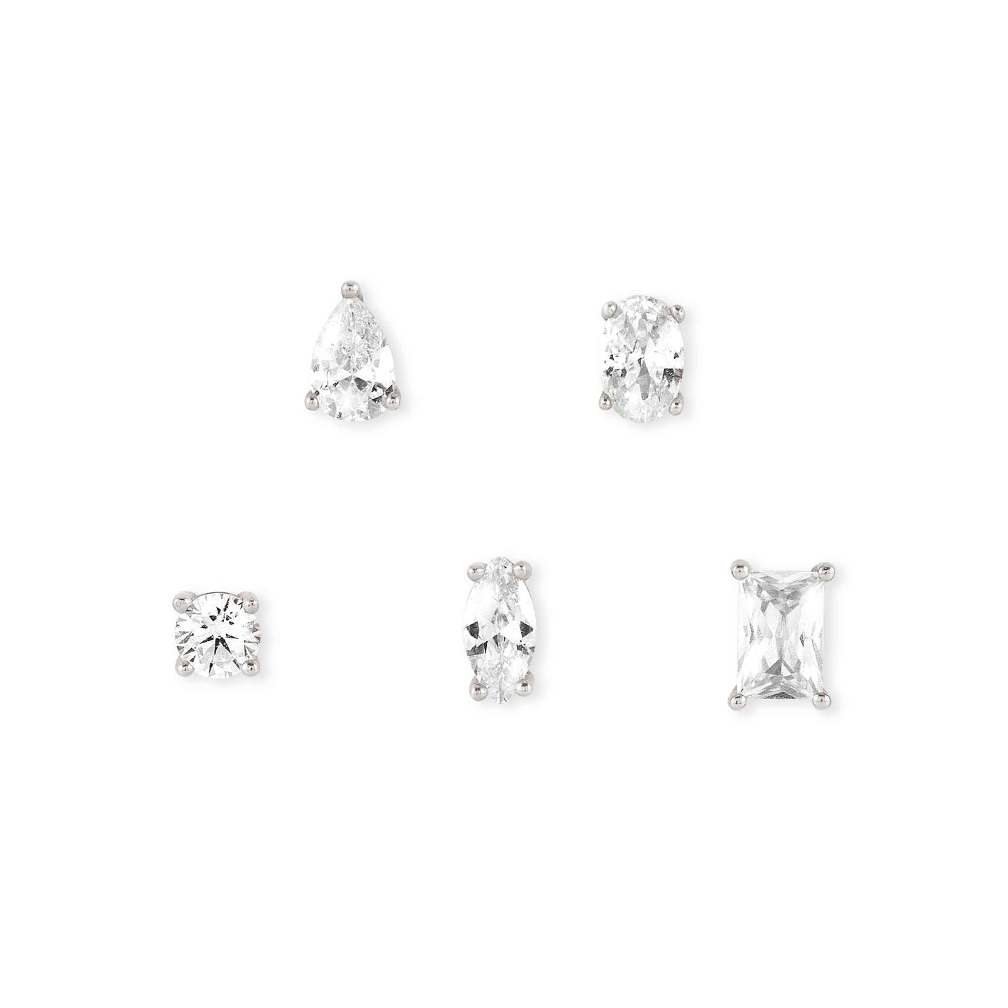 COLOUR WAVE earrings set 925 silver,CZ, WHITE Silver finish 149804/008