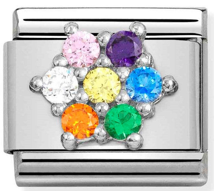 330322/05 Classic SYMBOLS S/steel, Cz & silver 925 RICH RAINBOW flower