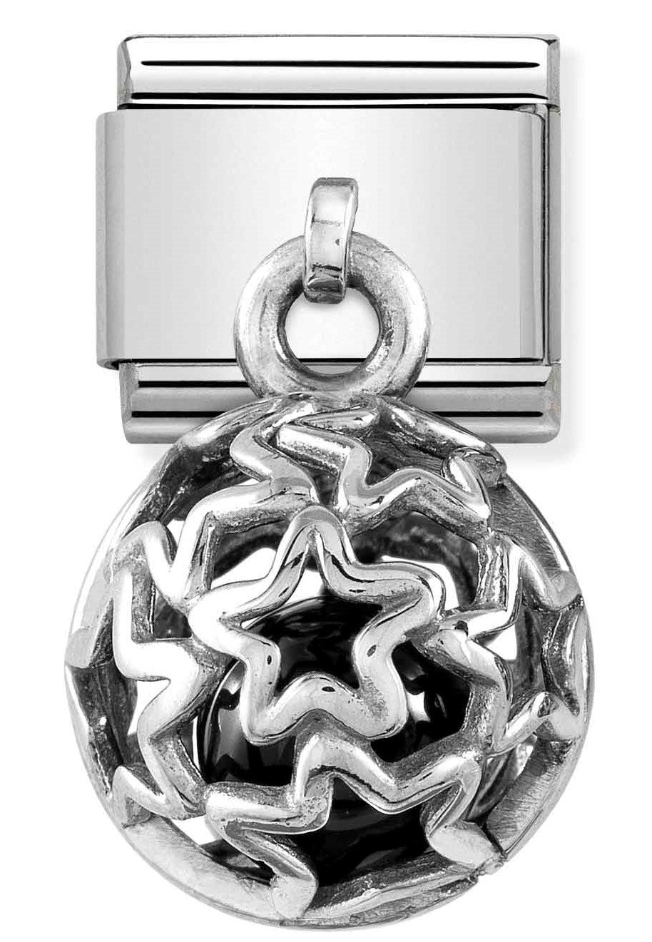 331810/08 Classic CHARMS ROUND CAGES S/steel,925 silver & stones BLACK AGATE stars