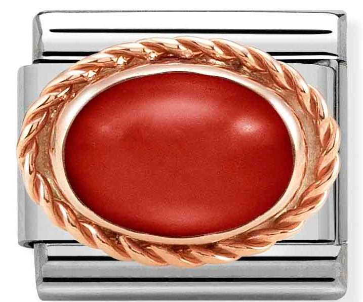 430507/11 Classic RICH SETTING STONE,S/steel,9K Rosegold RED CORAL