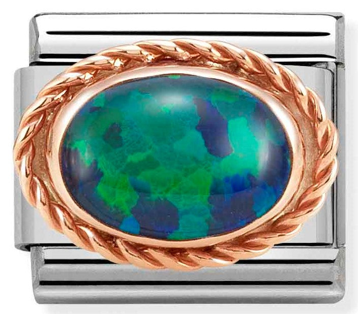 430507/26 Classic RICH SETTING STONE,S/steel ,9kRosegold Green Opal