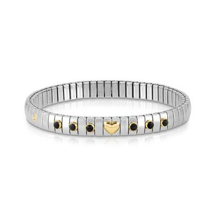 XTE Steel Bracelet & 18ct Gold Heart + 6 Black Agate (002)