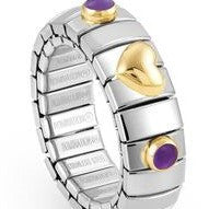 XTE Steel Ring with 18ct Gold Heart + 2 Amethyst Stones (013)