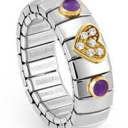 XTE Ring Steel & 18ct Gold Ring CZ Heart + 2 Amethyst Stones (013)
