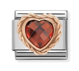 430602/005 Classic FACETED HEART, RICH SETTING, steel,9ct gold RED