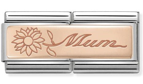 430710/18 Classic DBL ENGRAVED S/steel,9k rose gold Mum with flower