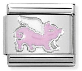 330204/17 Classic, S/Steel,enamel,Sterling Silver Pig with wings