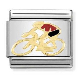 030259/14 Classic,S/Steel,enamel,bonded yellow gold Cyclist Red (Bike)