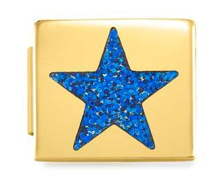 230204/01 Glam SYMBOLS in steel and enamel Fin, YELLOW GOLD Star BLUE GLITTER