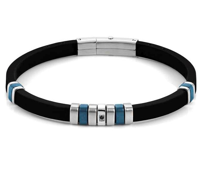 028805/016 CITY bracelet,steel,rubber & BLACK CZ. Blue