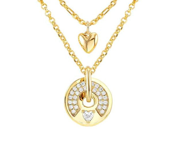 SENTIMENTAL necklace,925 silver,CZ,Yellow Gold Plated Heart
