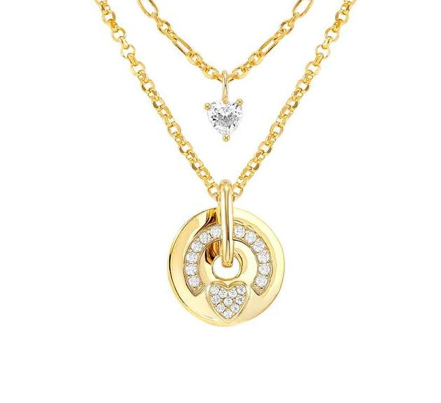SENTIMENTAL necklace,925 silver,CZ PAVE',Yellow Gold Plated Heart