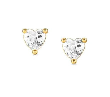 SENTIMENTAL earrings,9255 silver,CZ, STUD.Yellow Gold Plated Heart