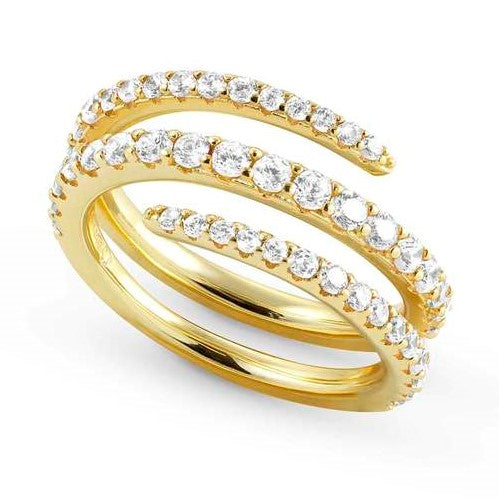 LOVELIGHT ring,925 silver,CZ, (SPIRAL.WHITE Fin, Yellow gold. Size 11 149701/014/004