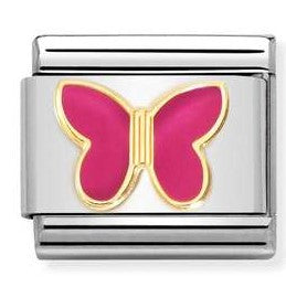 030285/62 Classic steel, enamel, 18k gold FUCHSIA butterfly