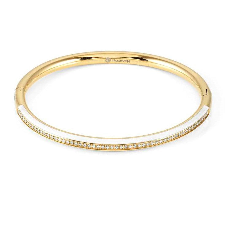 DRUSILLA bracelet, steel, CZ enamel Fin. Yellow Gold (SMALL HARD) WHITE