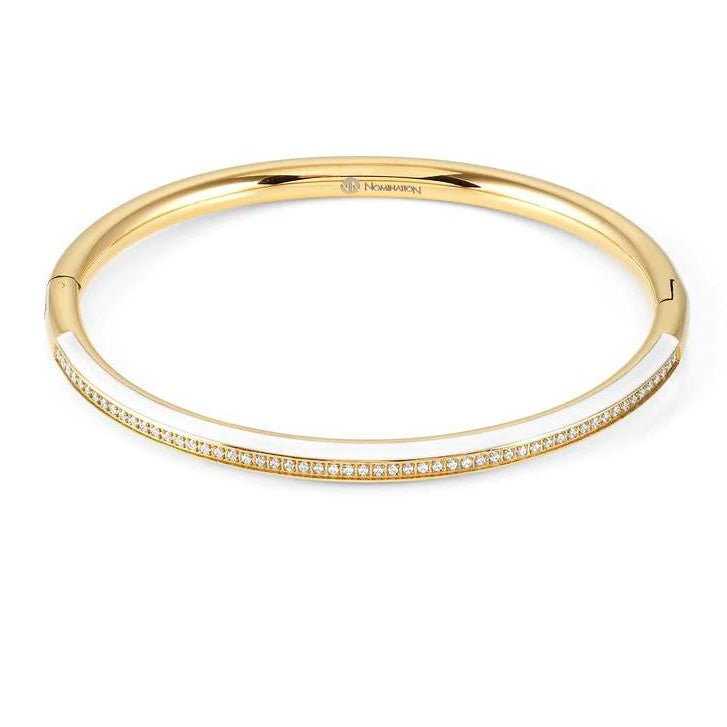DRUSILLA bracelet, steel, CZ, enamel Fin. Yellow Gold (LARGE HARD) WHITE