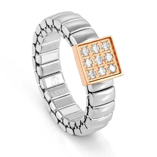 XTE XSMALL ring ed. LIFE , steel, CZ. Rose Gold Square