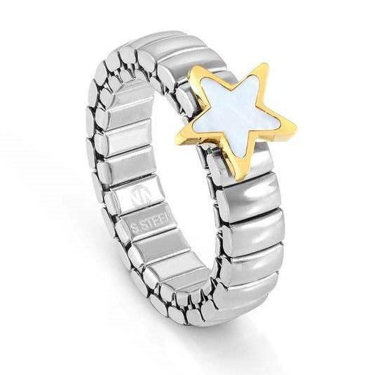 XTE XSMALL ring ed. LIFE ,steel, stone Star YELLOW GOLD fin. Mother of pearl