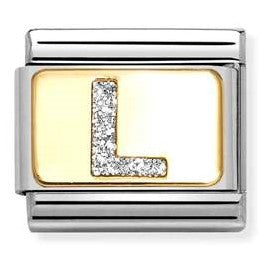 030291/12 Classic GLITTER LETTER L steel, enamel, 18k golD L